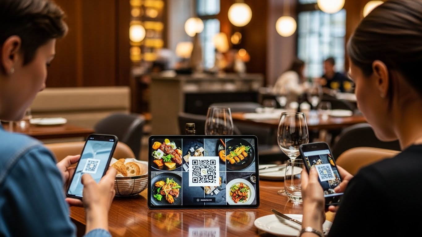 QR Menü ile restoranda dijital menüye bakan müşteriler