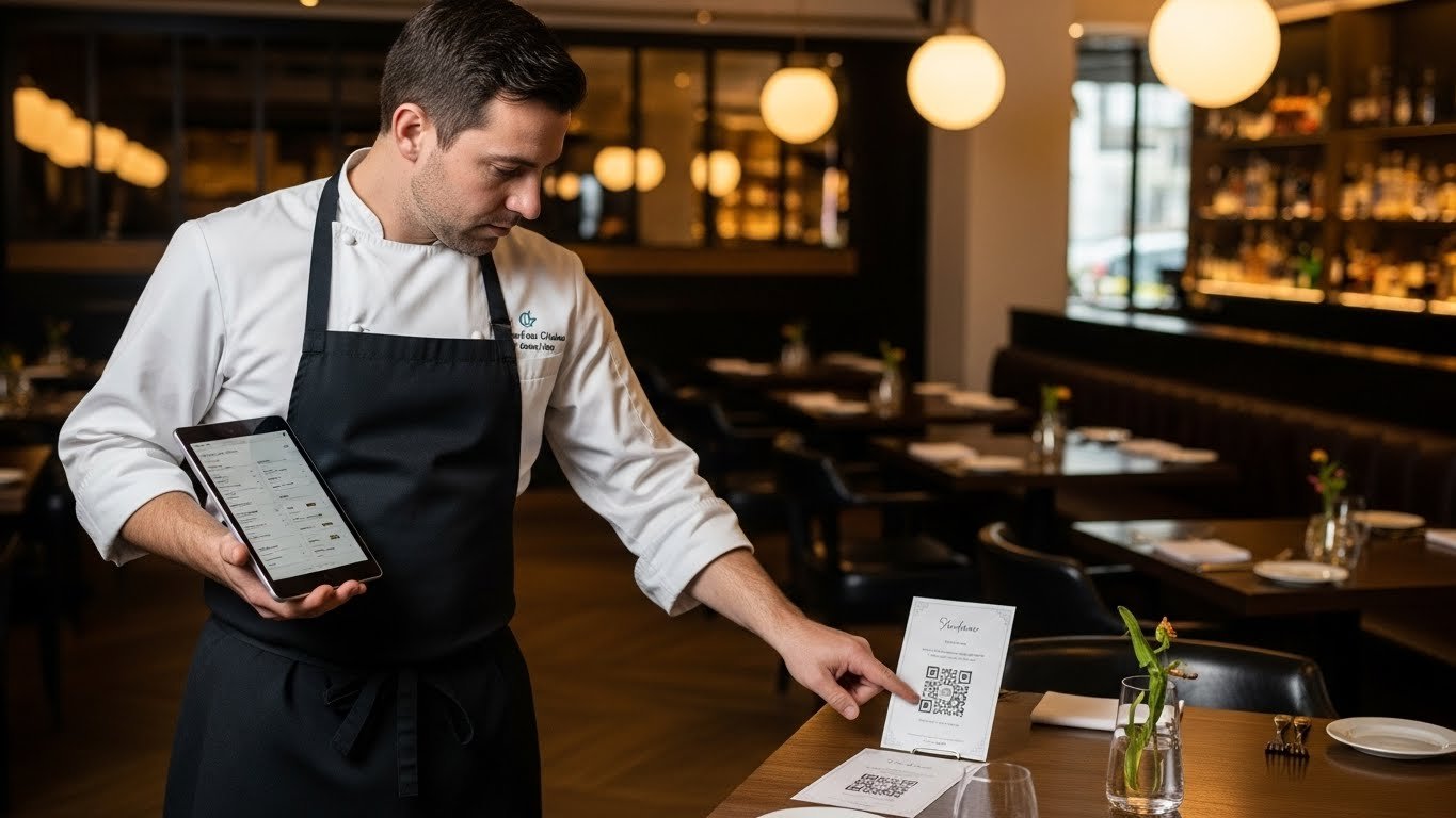 QR Menü ile geliştirilmiş müşteri deneyimi ve kolay erişim, modern restoran atmosferi