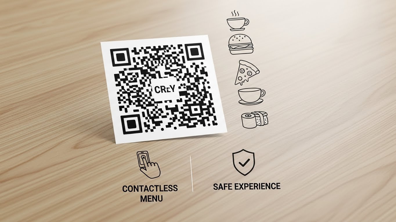 Modern bir kafede QR menü ile sipariş veren müşteriler