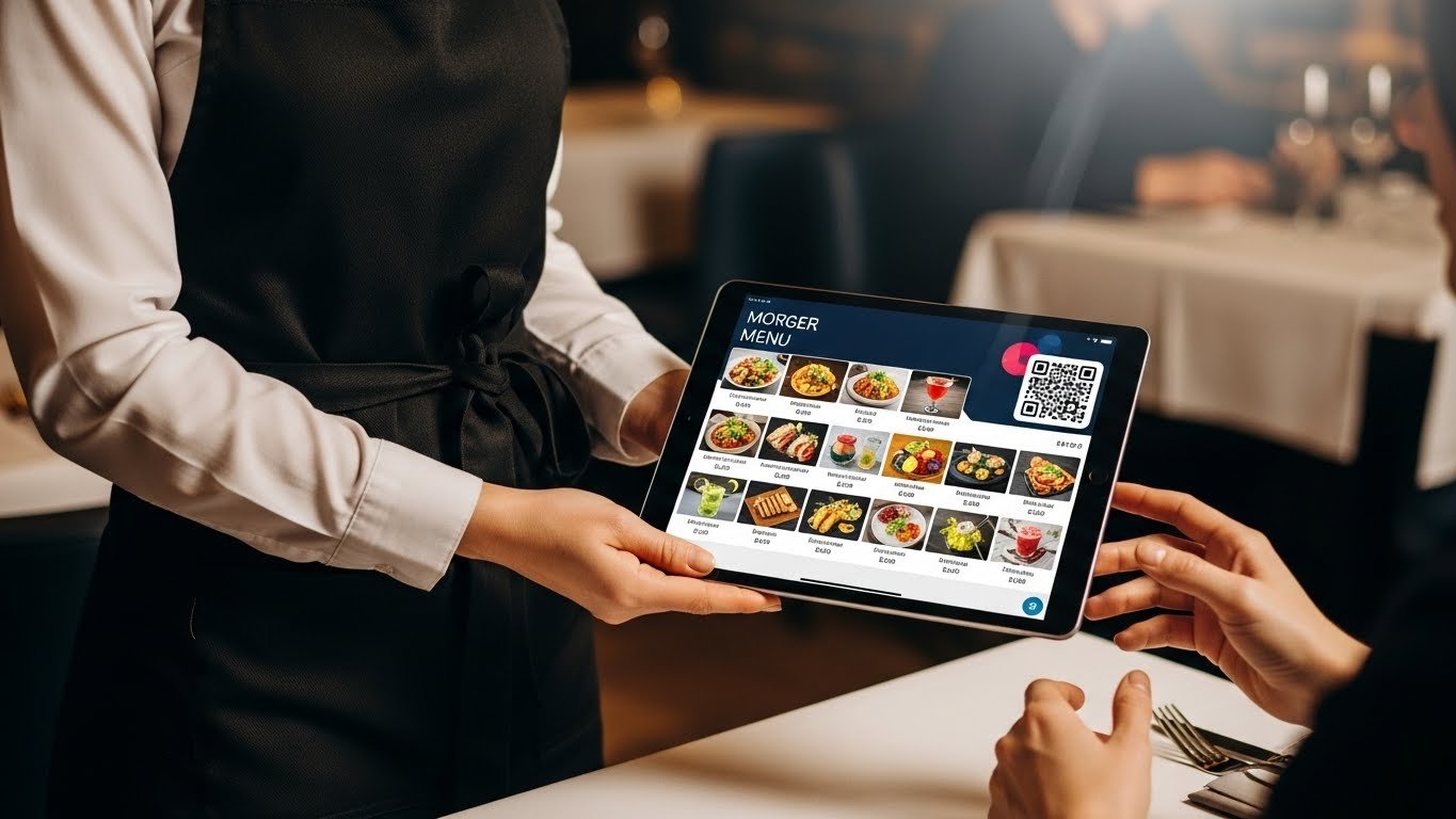 Müşteri QR kodu tarayarak menüyü görüntülüyor