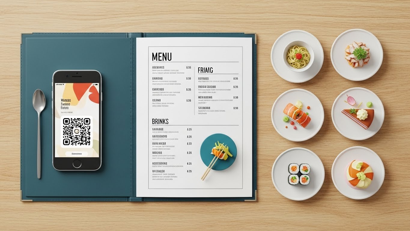 Bir restoranda tablet üzerinden QR menü yönetimi, kolay ve hızlı güncellemelerin önemini gösteriyor