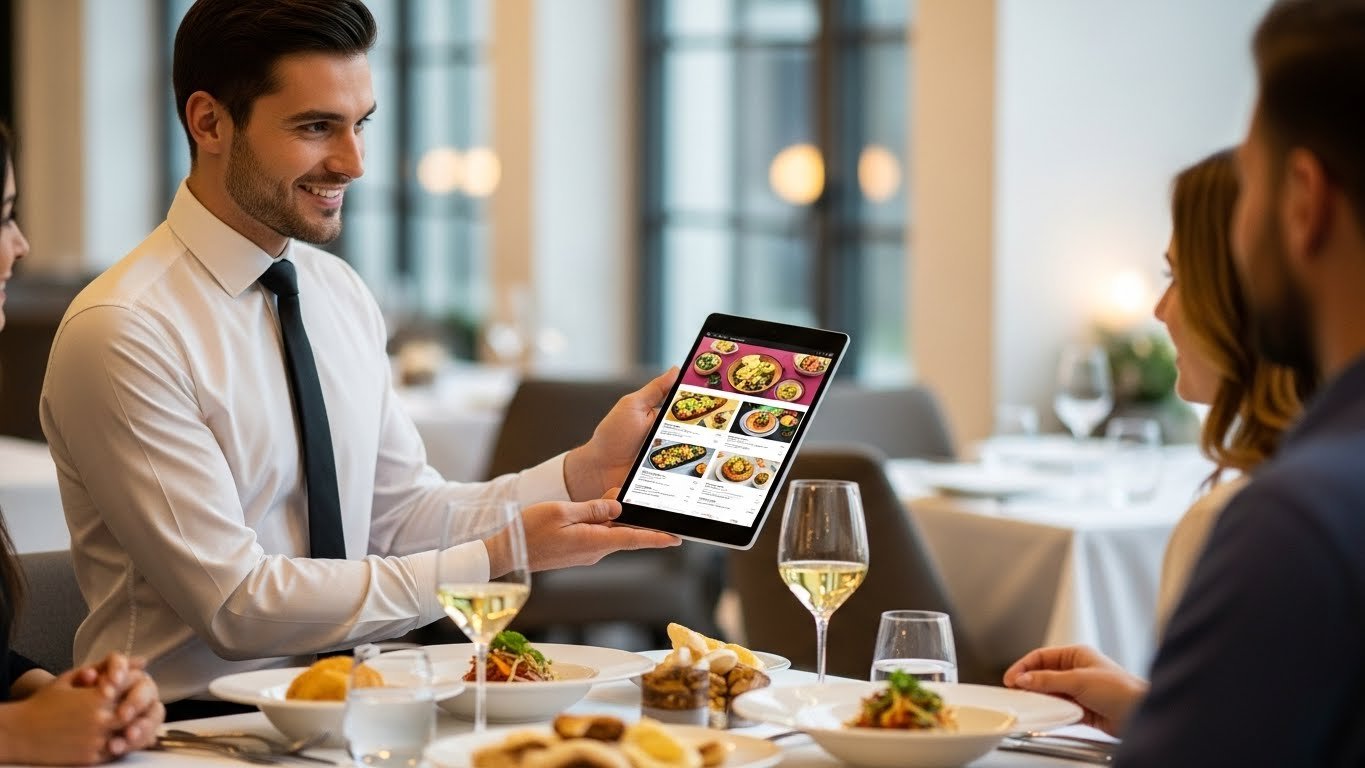 Kafede dijital menüyü inceleyen gençler