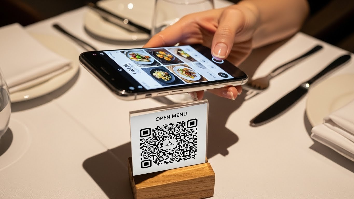 Tablette Qr Menü uygulaması üzerinde gezinen parmaklar