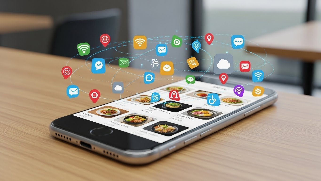 Şık tasarımlı QR menüde yemek fotoğraflarını inceleyen müşteri